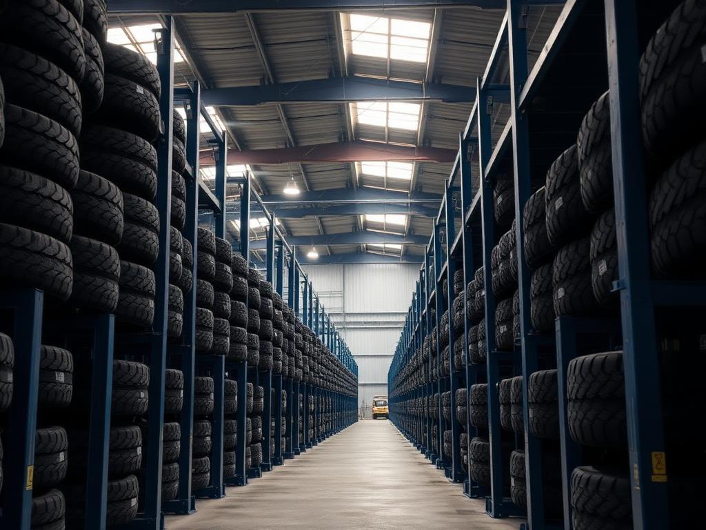 Large steel tractor tyre stillage holding agricultural tyres